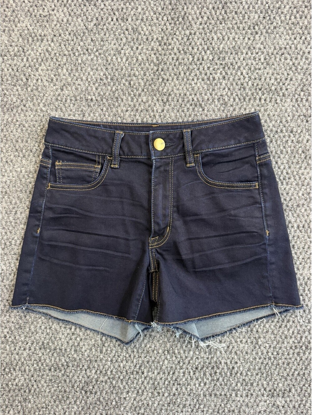 American Eagle Womens Size 6 Dark Wash Stretch Denim Cutoff Shorts Raw Hem